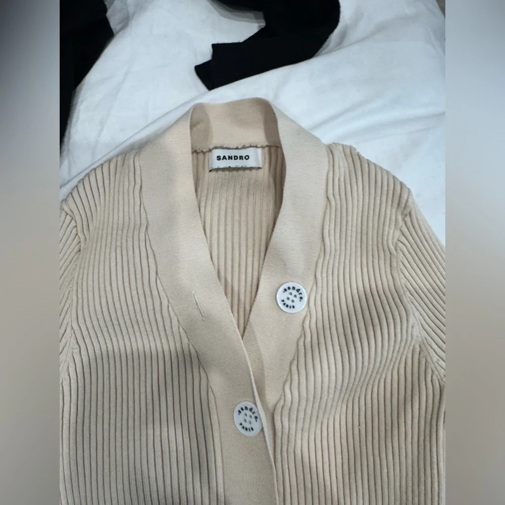 Beige Ribbed Button-Up Sweater - Picture 3 of 3